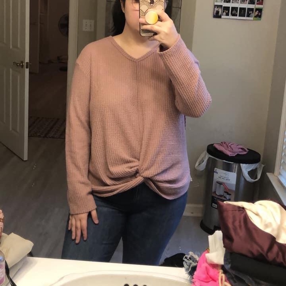 Pink waffle-knit tie top